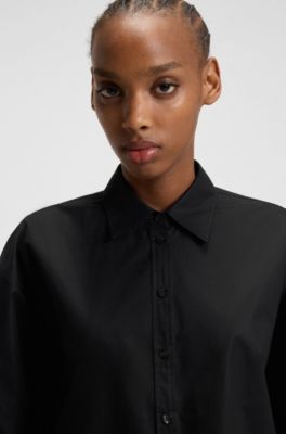 Regular-fit blouse in cotton poplin, Black