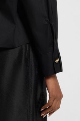Regular-fit blouse in cotton poplin, Black