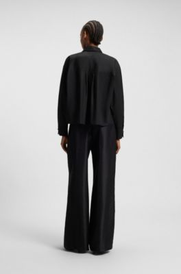 Regular-fit blouse in cotton poplin, Black