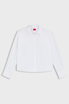 Regular-fit blouse van katoenen popeline, Wit