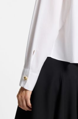 Regular-fit blouse van katoenen popeline, Wit