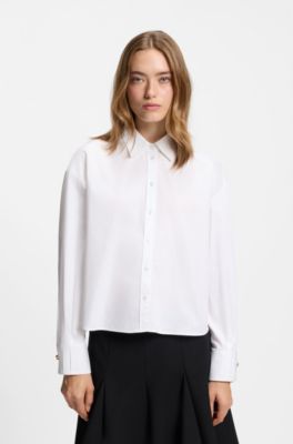 Regular-fit blouse van katoenen popeline, Wit