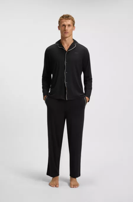 Melange pyjama set with signature-stripe piping