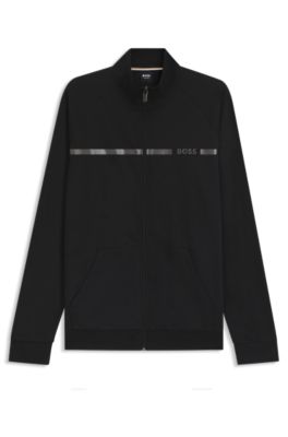 Cotton-terry jacket with stripe and logo, Black