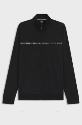 Cotton-terry jacket with stripe and logo, Black