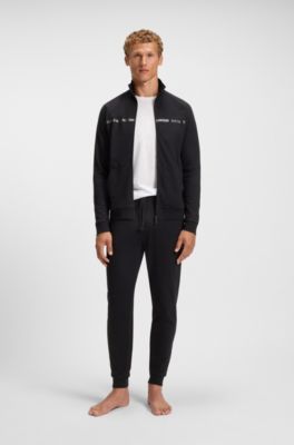Cotton-terry jacket with stripe and logo, Black