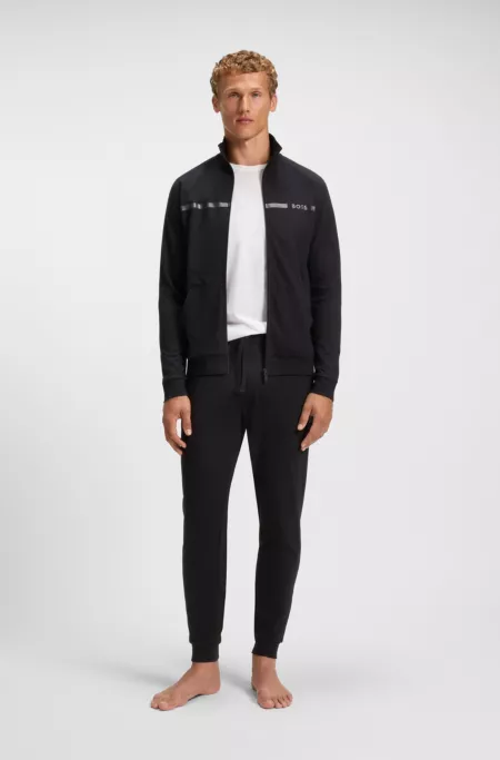 Cotton-terry jacket with stripe and logo
