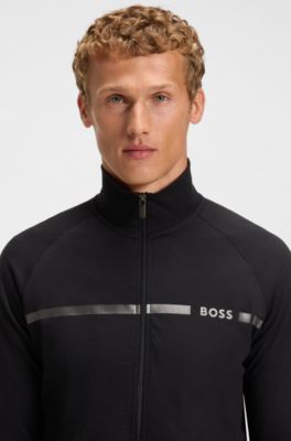 Cotton-terry jacket with stripe and logo, Black