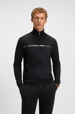 Cotton-terry jacket with stripe and logo, Black
