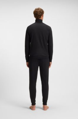 Cotton-terry jacket with stripe and logo, Black