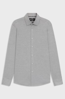Slim-fit shirt in brushed performance-stretch flannel, Silver