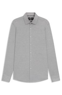 Slim-fit shirt in brushed performance-stretch flannel, Silver