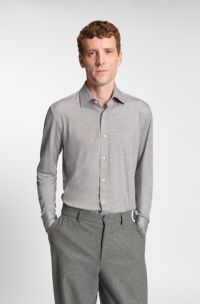 Kariertes Slim-Fit Hemd aus funktionalem Stretch-Flanell mit gebürstetem Finish, Silber