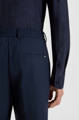 Camisa slim fit de franela el&aacute;stica t&eacute;cnica cepillada, Azul oscuro