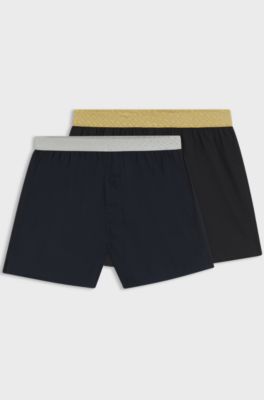 Set van twee pyjamashorts in katoenen popeline, Zwart  /  blauw