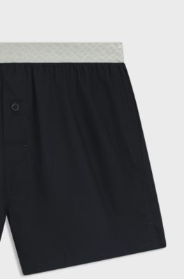 Set van twee pyjamashorts in katoenen popeline, Zwart  /  blauw