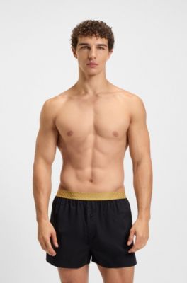 Set van twee pyjamashorts in katoenen popeline, Zwart  /  blauw