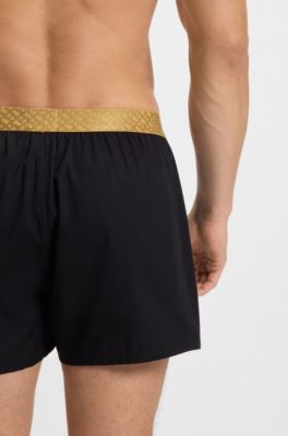 Set van twee pyjamashorts in katoenen popeline, Zwart  /  blauw