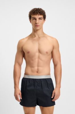 Set van twee pyjamashorts in katoenen popeline, Zwart  /  blauw