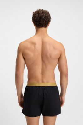 Set van twee pyjamashorts in katoenen popeline, Zwart  /  blauw