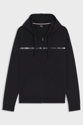 Veste en molleton de coton &agrave; logo et rayure, Noir