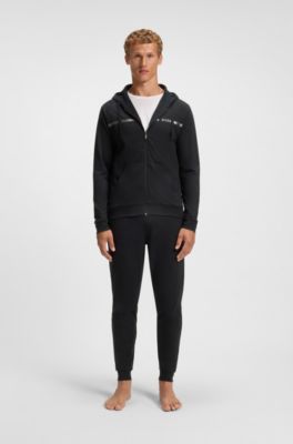 Veste en molleton de coton &agrave; logo et rayure, Noir