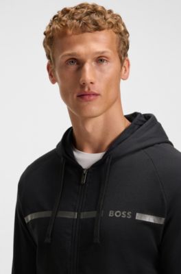 Veste en molleton de coton &agrave; logo et rayure, Noir
