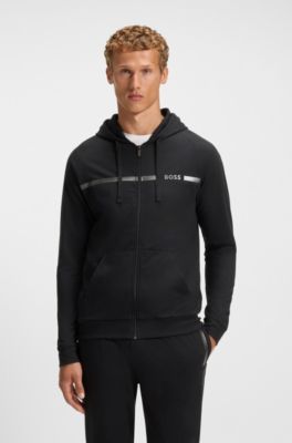 Veste en molleton de coton &agrave; logo et rayure, Noir