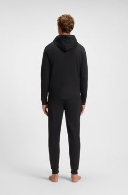 Veste en molleton de coton &agrave; logo et rayure, Noir