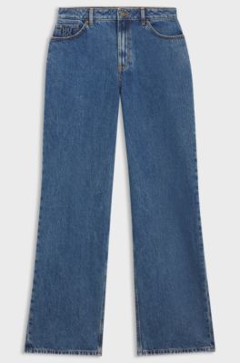 Wide-leg jeans in blue denim with stacked logo, Blue