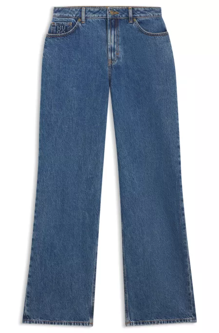 Wide-leg jeans in blue denim with stacked logo