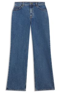Wide-leg jeans in blue denim with stacked logo, Blue