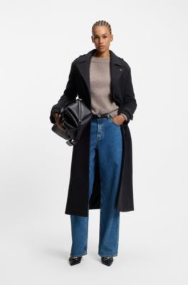 Wide-leg jeans in blue denim with stacked logo, Blue