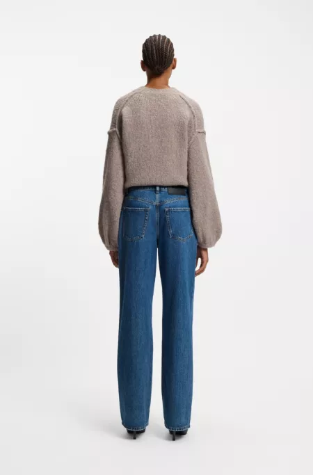 Wide-leg jeans in blue denim with stacked logo