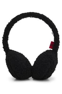 Teddy ear muffs with stacked-logo embroidery, Black