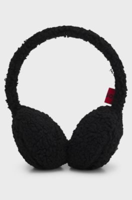 Teddy ear muffs with stacked-logo embroidery, Black