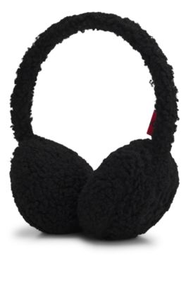 Teddy ear muffs with stacked-logo embroidery, Black