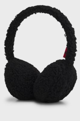 Cache-oreilles en peluche avec logo brod&eacute; revisit&eacute;, Noir