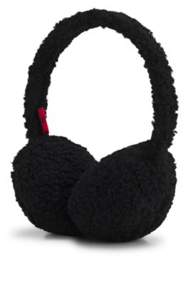 Teddy ear muffs with stacked-logo embroidery, Black