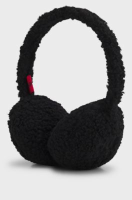 Cache-oreilles en peluche avec logo brod&eacute; revisit&eacute;, Noir