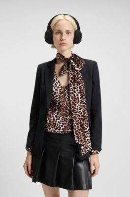 Teddy ear muffs with stacked-logo embroidery, Black