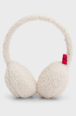 Teddy ear muffs with stacked-logo embroidery, Natural