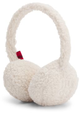 Teddy ear muffs with stacked-logo embroidery, Natural