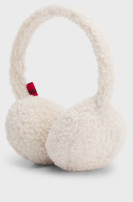 Teddy ear muffs with stacked-logo embroidery, Natural