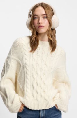 Teddy ear muffs with stacked-logo embroidery, Natural