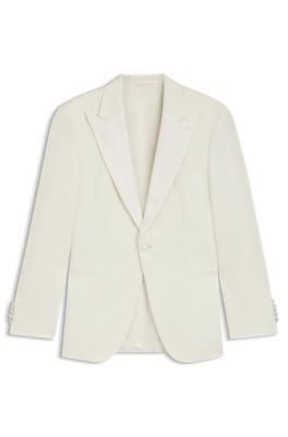 Slim-fit tuxedo jacket in a silk blend, White