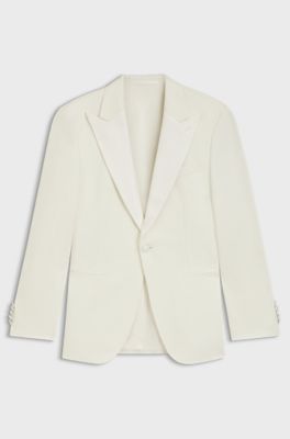 Slim-fit tuxedo jacket in a silk blend, White