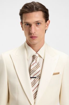 Slim-fit tuxedo jacket in a silk blend, White
