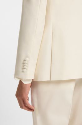 Slim-fit tuxedo jacket in a silk blend, White