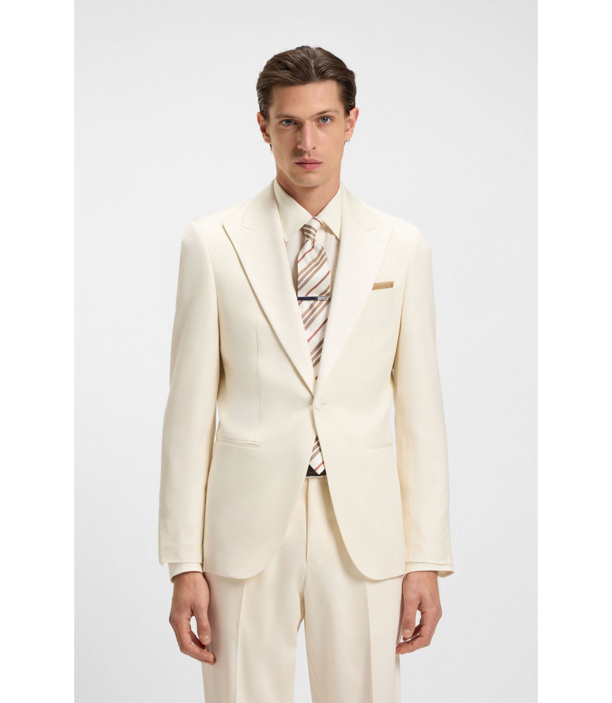 BOSS Slim-fit tuxedo jacket in a silk blend White